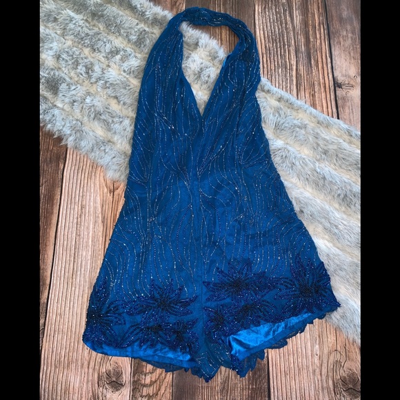 Free People Pants - Free people blue Bella sequin romper NWOT
